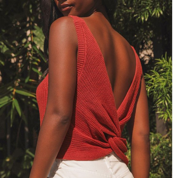 New! Lulu's Rust Red Knit Twist Back Tank Top XS - Picture 5 of 6